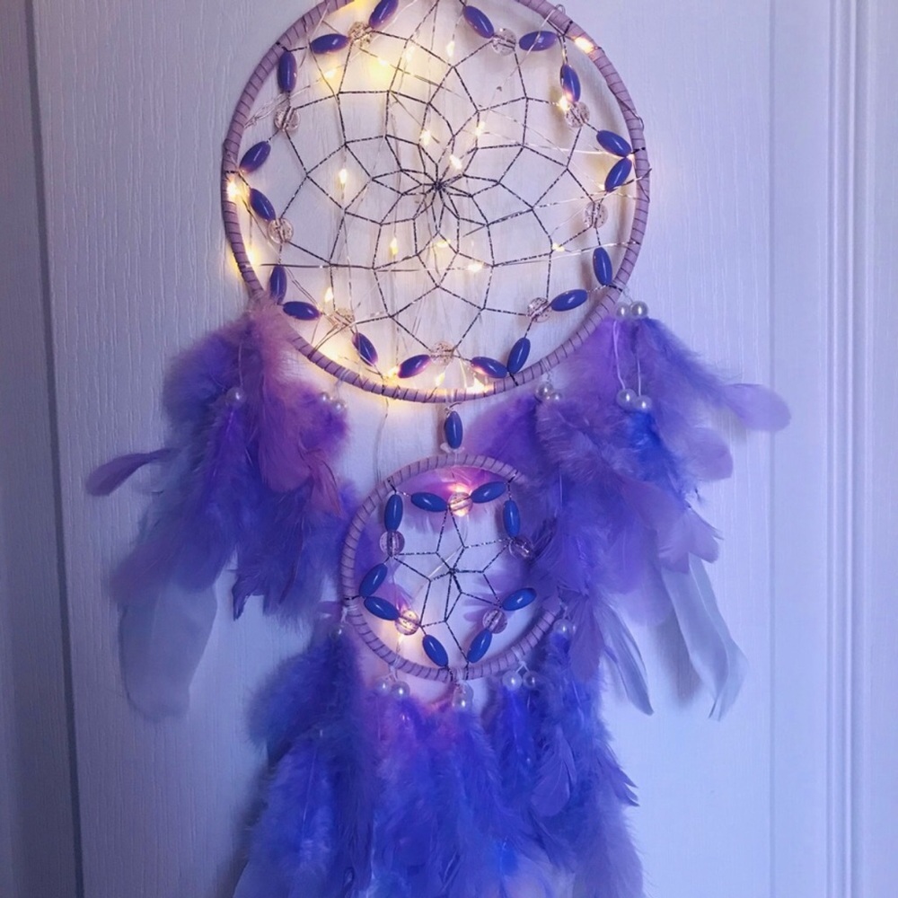 Purple Feather Dreamcatcher with Bead Accents